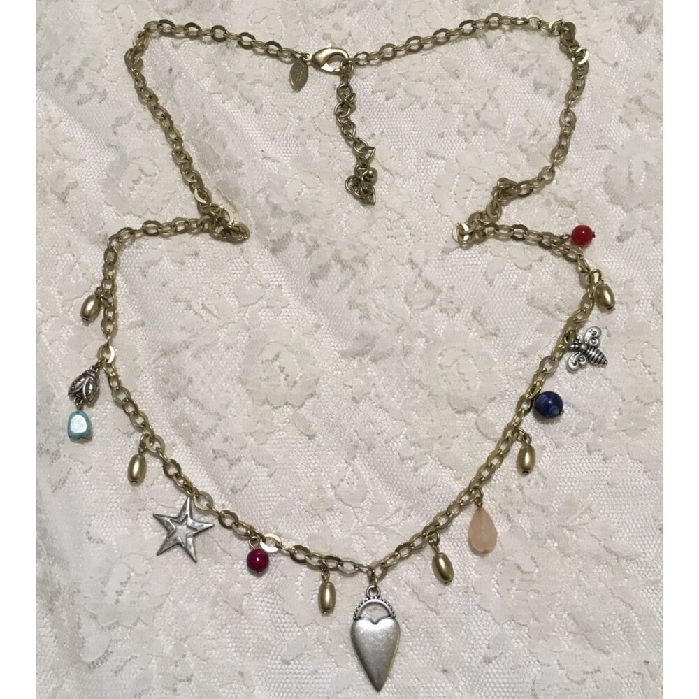 Chico's Whimsical Charm Chain Necklace Gold Tone Long Layered Necklace